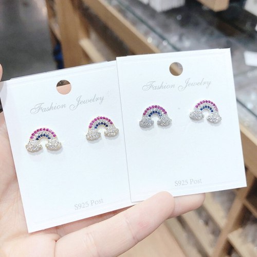 Small and Fashionable All-Match Rainbow Sterling Silver Needle Stud Earrings Trend Creative Stud Earrings