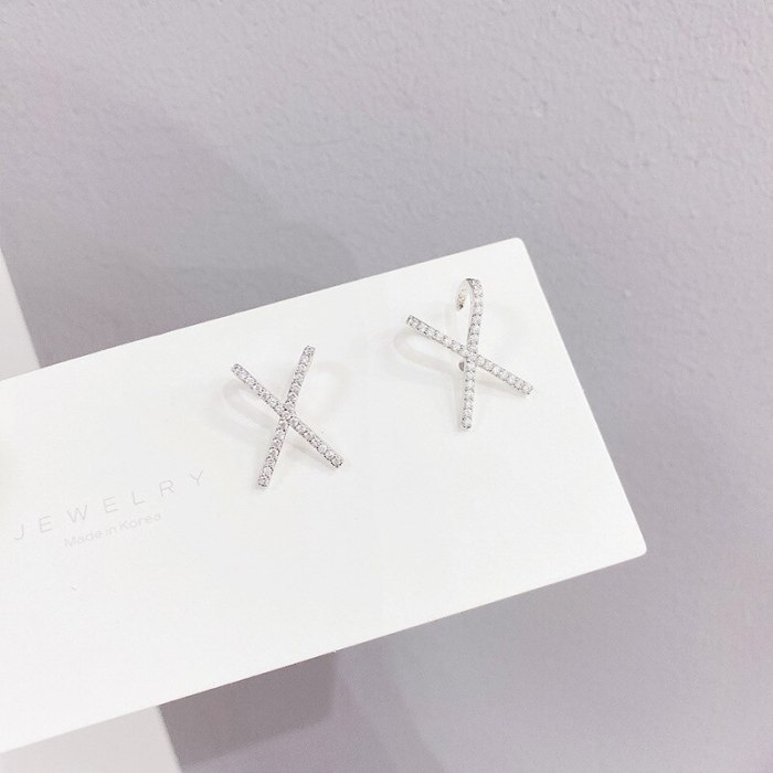 S925 Silver Stud Earrings for Women Fresh Simple Micro-Inlaid Diamond Letters X Korean Style Personalized Earrings