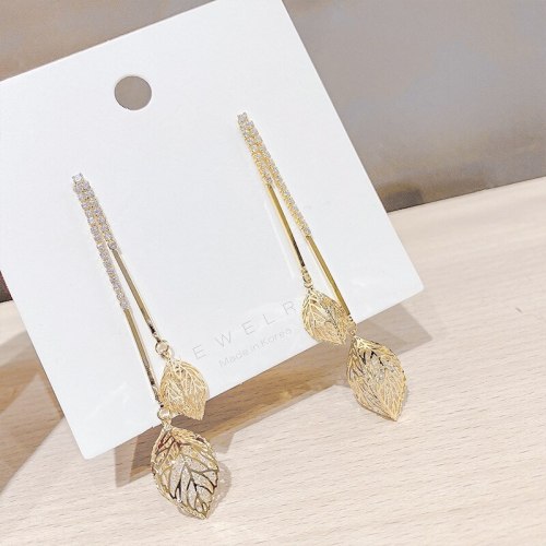 Sterling Silver Needle Internet Celebrity Earrings Ear Studs Female Korean Leaf Tassel Elegant Wild Earrings
