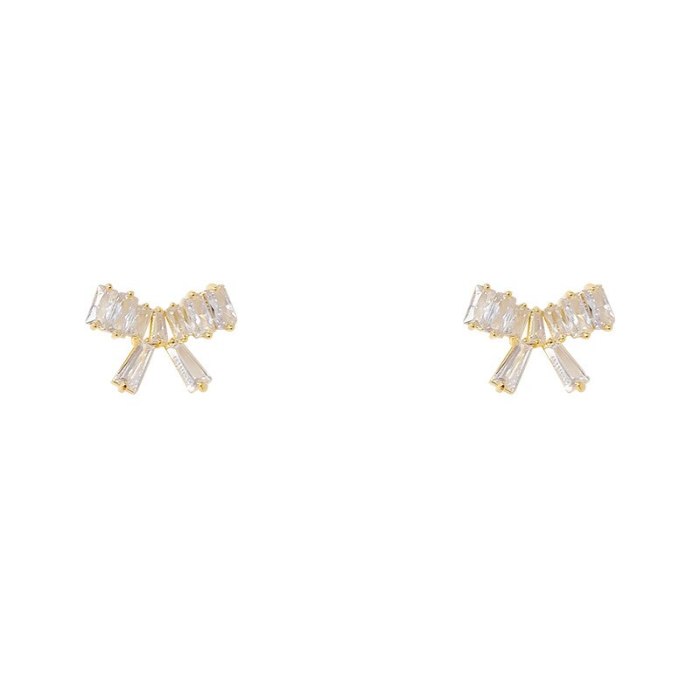 Sterling Silver Needle Elegant Graceful Bow Earrings Female Zircon Finely Inlaid Stud Earrings Korean Earrings