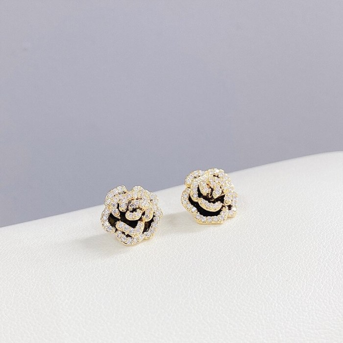 Online Influencer Jewelry Sterling Silver Needle Rose Zircon Earrings Creative All-Match Ear Studs