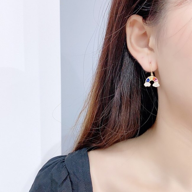 Sterling Silver Needle Small Diamond Cute and Graceful Earrings Rainbow Earrings Micro Inlaid Zircon