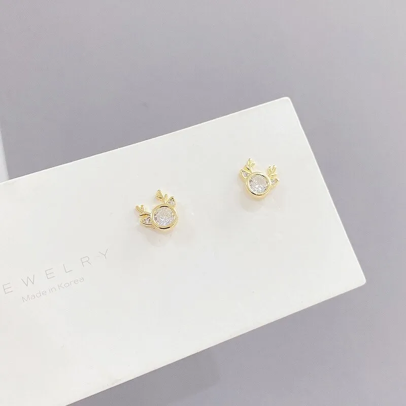 New Sterling Silver Needle Gold Three Pairs Female Stud Earrings Simple All-Match Micro Inlaid Zircon Earrings