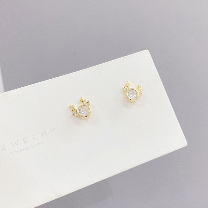 New Sterling Silver Needle Gold Three Pairs Female Stud Earrings Simple All-Match Micro Inlaid Zircon Earrings