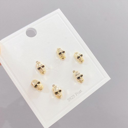 Micro Inlaid Zircon Skull Three-Piece Earrings Personality One Card Three Pairs Combination Sterling Silver Needle Earrings