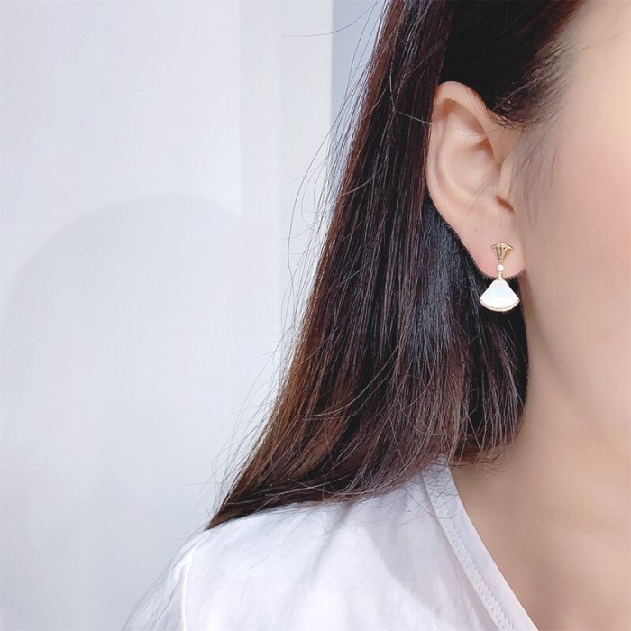 Sterling Silver Needle Real Fritillary Fan-Shaped Small Skirt Ear Studs Long Earrings Elegant and Personalized Earrings
