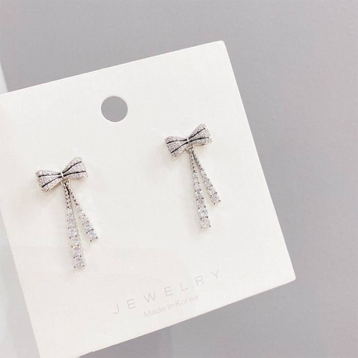 Sterling Silver Needle Exaggerated Rhinestone Bow Earrings Earrings New Trendy Korean Online Influencer Earrings