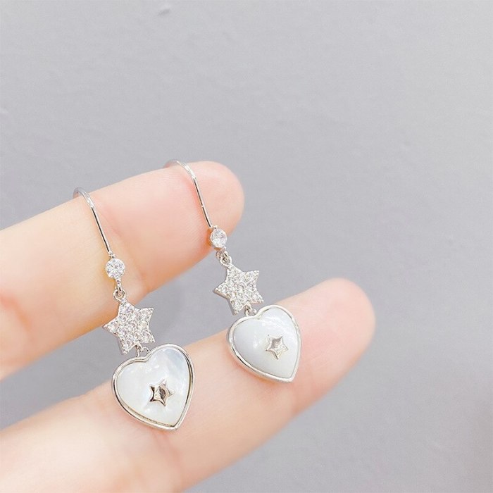 Sterling Silver Needle Shell Peach Heart Earrings Female Simple Stud Earrings New Popular Net Red Elegant Earrings Eardrop