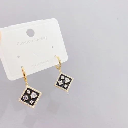 Korean Fashion Real Gold Ear Clip Women's Micro-Inlaid 3A Zircon Earrings Rhombus Personalized Ear Studs