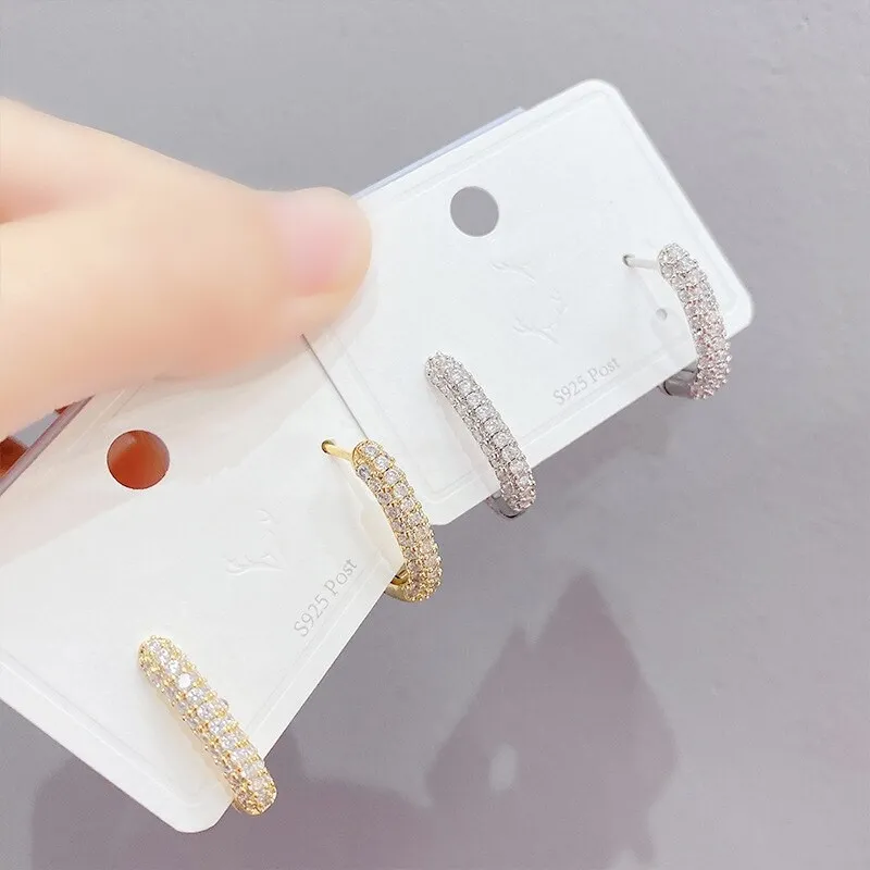 Korean Style Fashionable Exaggerated Diamond Rectangular Earrings All-Match Earrings Long Full-Jeweled Stud Earrings Women