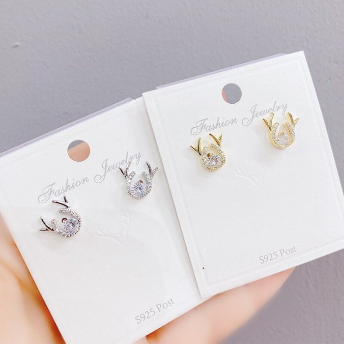 New Antler-Shaped Earrings Sterling Silver Needle Simple Zircon Earrings Elegant Jewelry