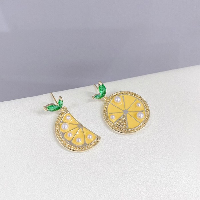 European and American New Fashion Lemon Crystal Earrings Female Sterling Silver Needle Micro Inlaid Zircon Fruit Ear Studs