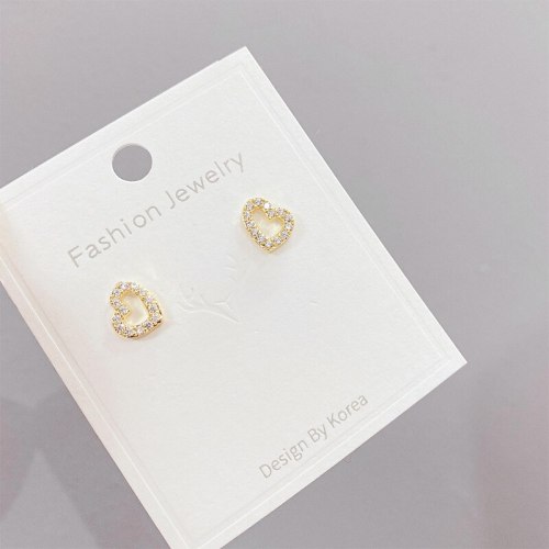 Sterling Silver Needle Diamond Love Heart Stud Earrings Korean Temperament Ornament
