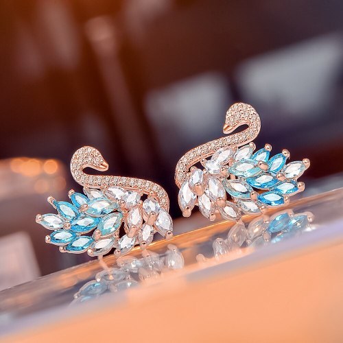 Colorful Gradient Swan Fashion New Studs Girls Earrings 925 Silver Needle Fried Wool Duck Zircon Small Jewelry