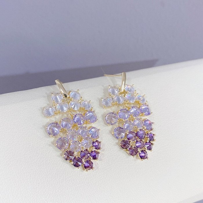 European Color Zircon Earrings Accessories Female S925 Silver Needle Long Geometric Earrings Purple Grape Cluster Earrings