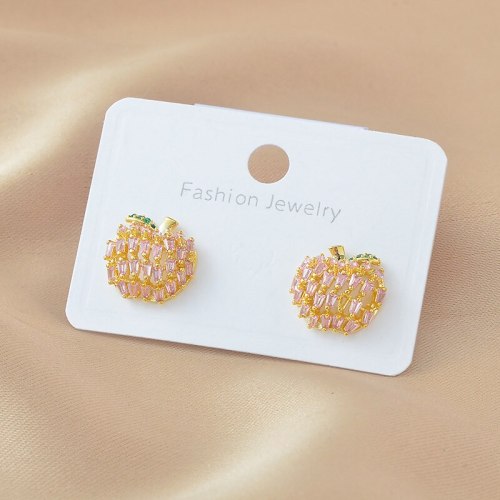 2021 New S925 Silver Needle Micro Inlaid Zircon Apple Stud Earrings Female Summer Fresh Earrings Jewelry