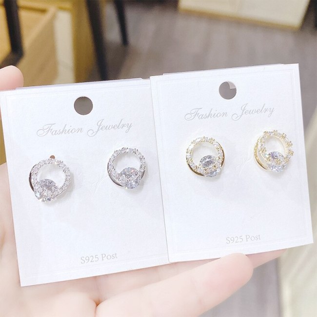 New Micro-Inlaid 3A Zircon Stud Earrings Mini Earrings Sterling Silver Needle Electroplated Ornament For Women