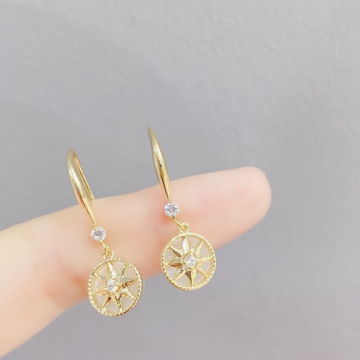 Eight-Pointed Stars Stud Earrings Compass Opal Double-Sided Earrings European and American Fashion Stud Ornament for Women