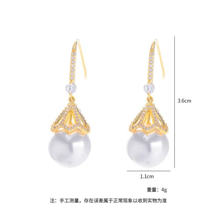 Sterling Silver Needle Simple Korean Fashion Stud Earrings Simple All-Match Zircon Pearl Stud Earrings