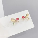 Sterling Silver Needle Micro Inlaid Zircon Bowknot Earrings for Women Graceful Online Influencer Korean Stud Earrings