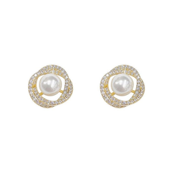 Korean Temperament Fine Zircon-Embedded Earrings Eardrops Sterling Silver Needle Simple Pearl Stud Earrings