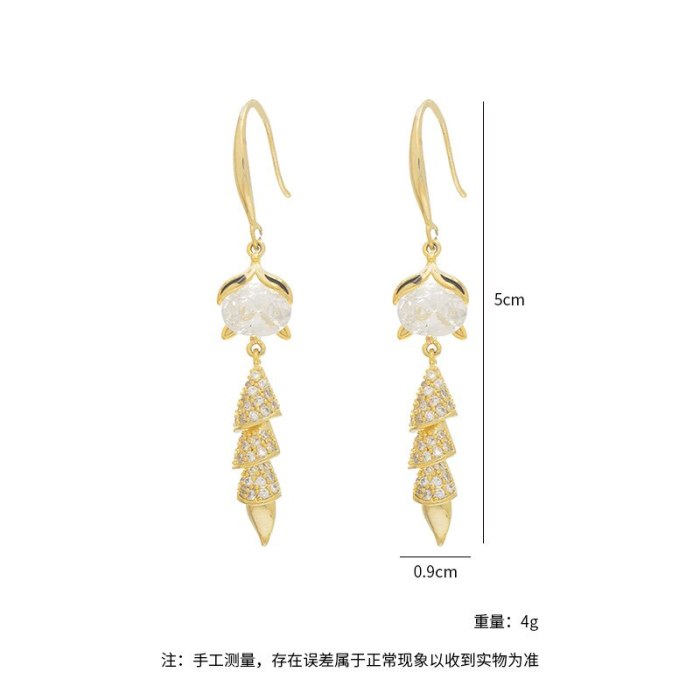 S925 Silver Needle Zircon Fox Head Long Tassel Earrings Female Fashion Personality Opal Earrings Earrings Female