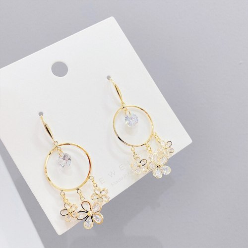 Sterling Silver Needle Korean New Petal Earrings Female Temperament Micro Inlaid Zircon Flower Eardrop Earring