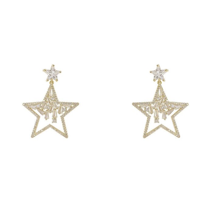 Sterling Silver Needle Elegant Simple Earrings Personality Pentagram Zircon Earrings Fashionable and Versatile Earrings