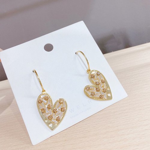 Sterling Silver Needle Creative Heart-Shaped Zircon Stud Earrings Simple Korean Versatile Peach Heart Eardrops Earrings