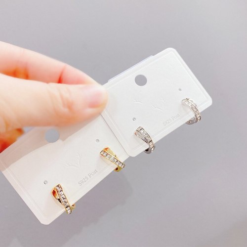 European and American Hot Ear Clip Internet Influencer Earrings C- Shaped Diamond Copper Micro Inlay Ear Studs Ornament