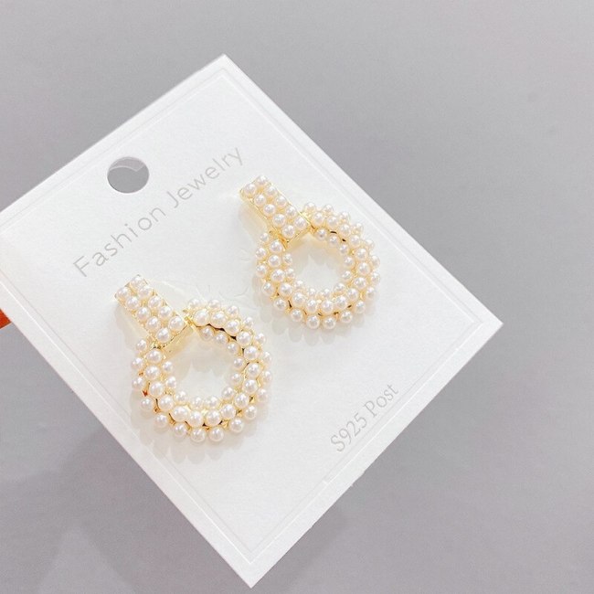 Pearl Square Stud Earrings Elegant Earrings Female Online Influencer Personality Trendy Earrings Sterling Silver Needle