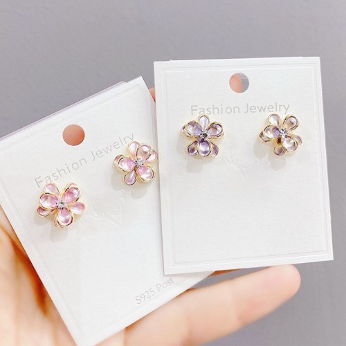 Korean Three-Dimensional Petals Sterling Silver Needle Stud Earrings Elegance Retro French Simple Flowers Stud Earrings