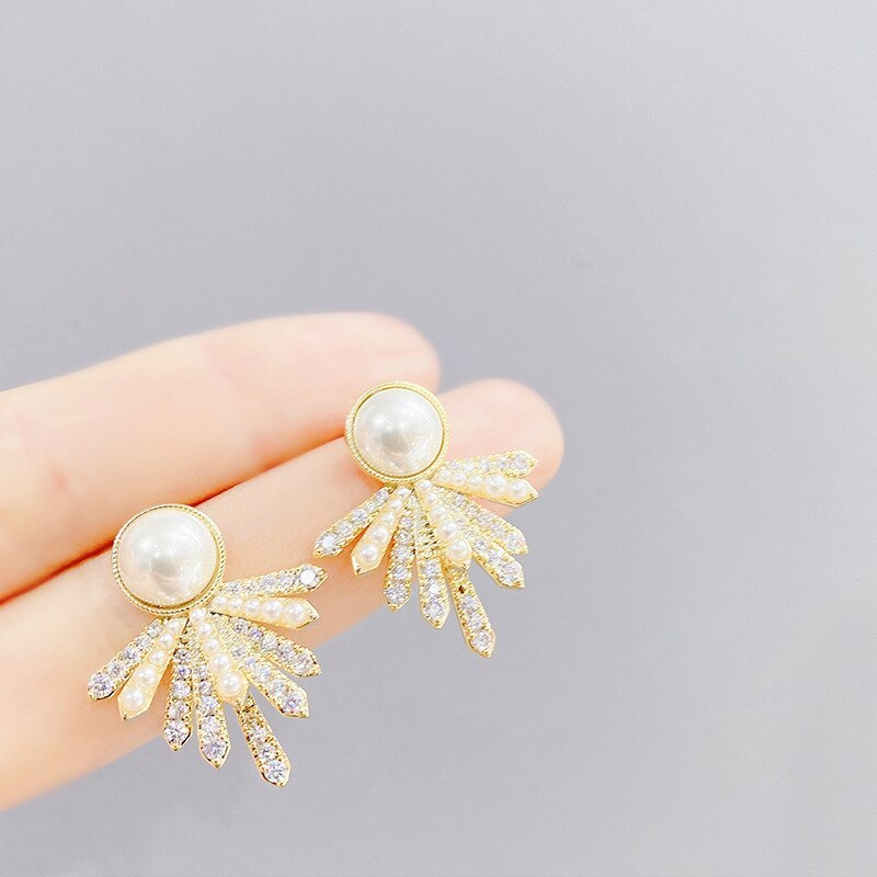 Irregular Geometric Silver Pin Earrings Women's Korean-Style Personality Pearl Ear Studs Sterling Silver Needle Earrings