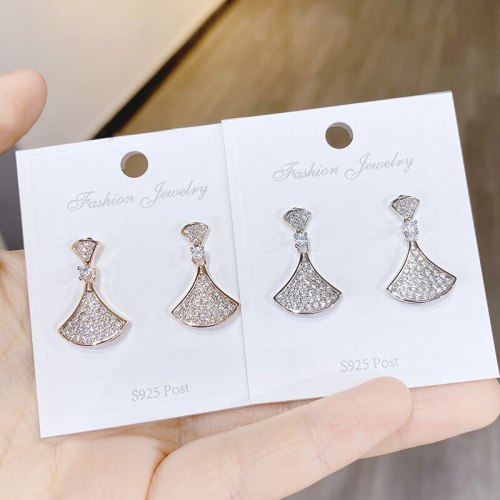 Fan-Shaped Small Skirt Ear Stud Earring 925 Silver Needle Tide Earrings Jewelry Female