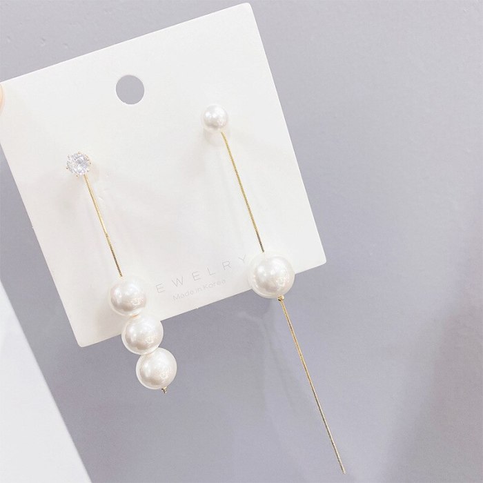 Sterling Silver Needle Long Pearl Tassel Earrings Korean Simple Temperamental Ins Frosty Style Earrings