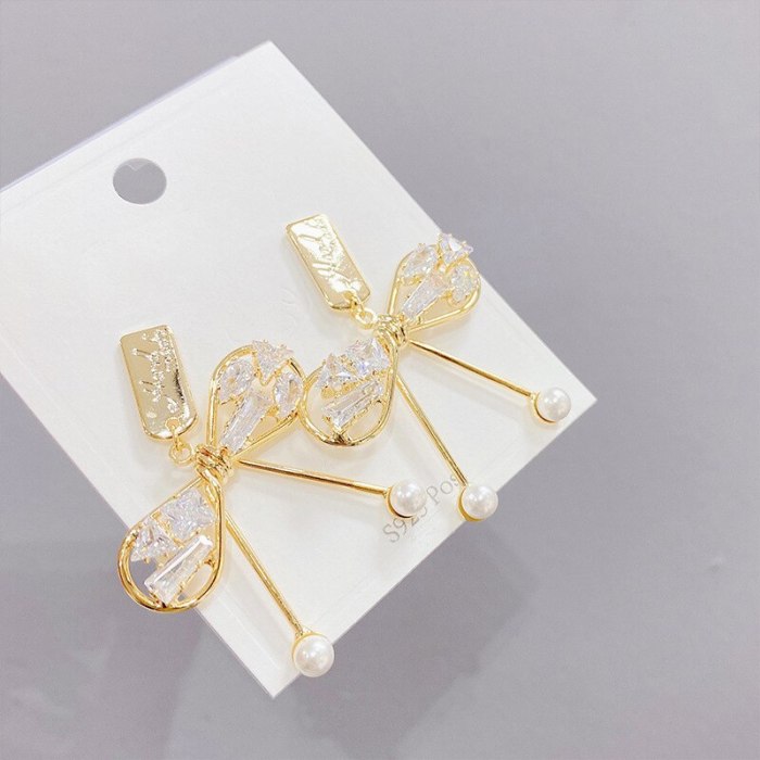 925 Silver Stud Bow Diamond Exaggerated Earrings Female All Match Personality Earrings Korean Fashion