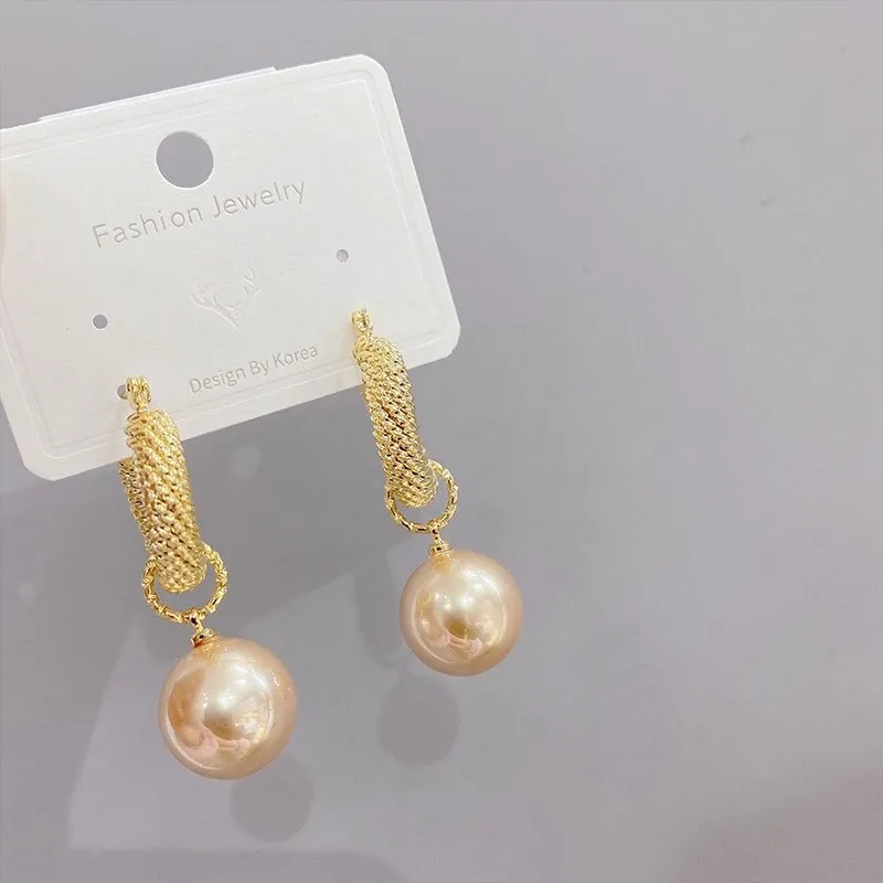 Sterling Silver Needle Ear Clip Korean Style U-Shaped Metal Twist Pearl Earrings French Style Vintage Circle Earrings Women