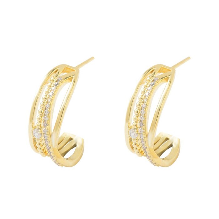 Geometric Cross Stud Earrings Simple Personality Micro Inlaid Zircon Girl Slimming 925 Silver Needle Earrings Jewelry