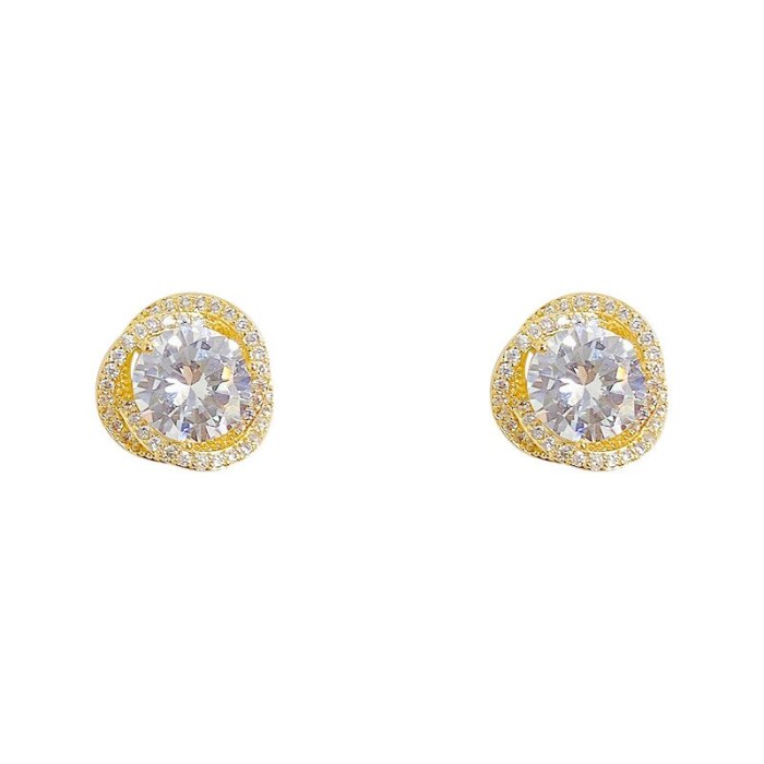 Korean Style Earrings Micro-Inlaid Diamond round Zircon Stud Earrings Female Sterling Silver Needle Earrings Earrings