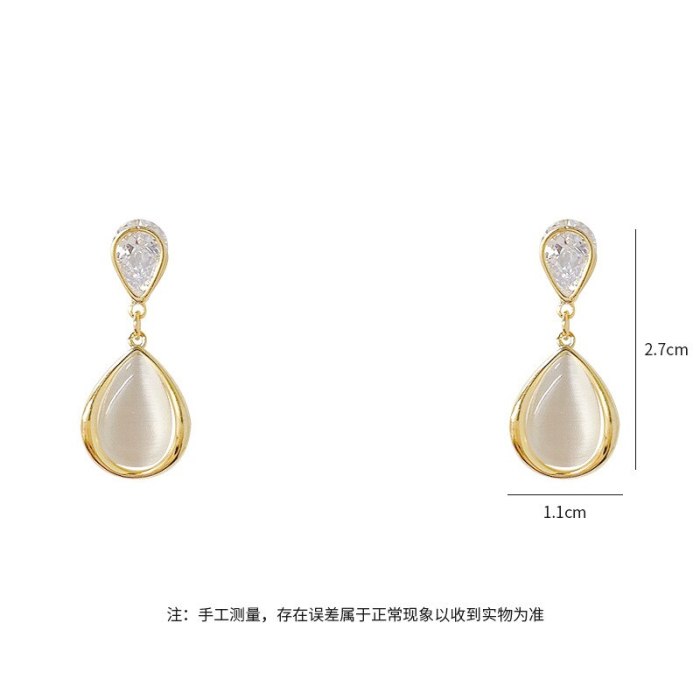 Sterling Silver Needle Opal New Geometric Simple Earrings Female Online Influencer Korean Temperament Ear Stud Earring
