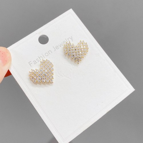 S925 Silver Needle Stud Earrings Korean Personalized Micro-Inlaid Zircon Small Peach Heart Stud Earrings Women's Small Earrings