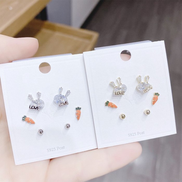 Sterling Silver Needle Creative Stud Earrings Women's Three Pairs Small Ear Bone Stud Fashion Mini Earrings Small Jewelry