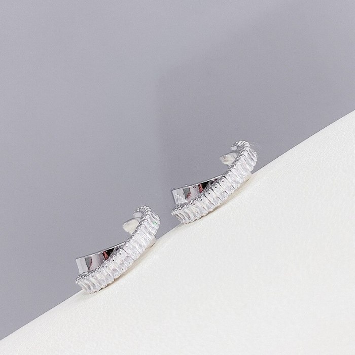 Korean Style 925 Silver Needle Simple All-Match Zircon Stud Earrings Women's Elegant Temperament Slimming C- Shaped Earrings