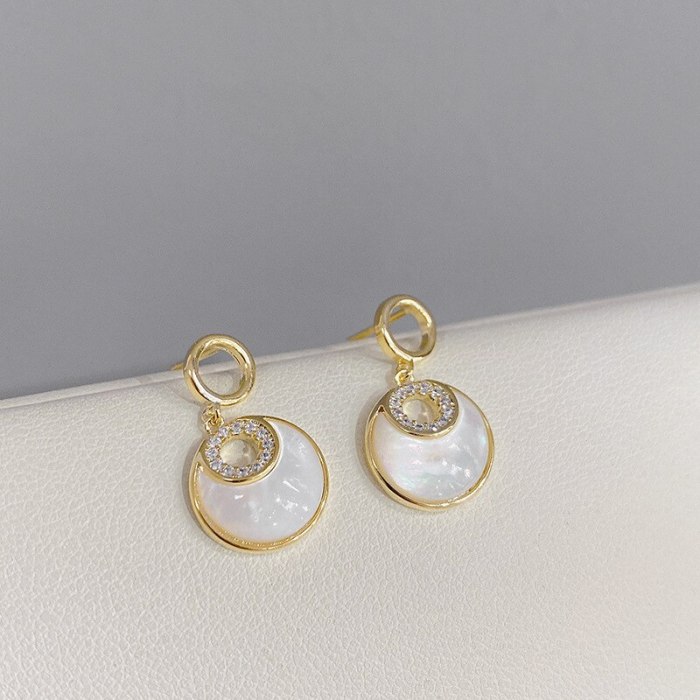 Geometric Circle Earrings Sweet Shell Lucky Circle Small Cute Simple S925 Silver Needle Earrings for Women
