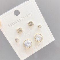 Micro Inlaid Zircon S925 Silver Needle 3 Pcs/set Stud Earrings Small Personality Combination Earrings Female Jewelry