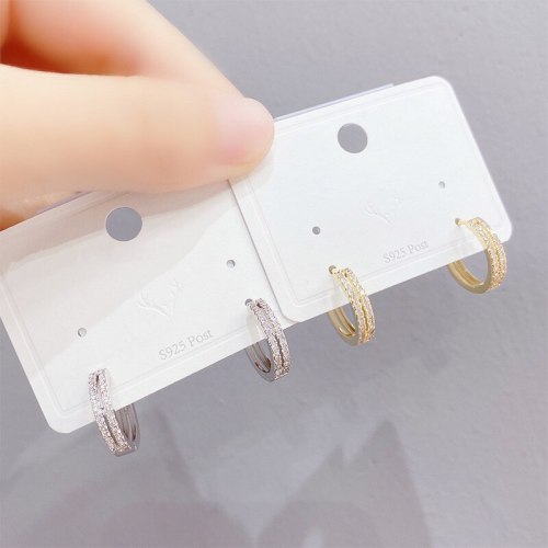 Sterling Silver Needle Korean Style Sparkling Full Rhinestone Pairs round Ring Earrings All-Match Temperamental Stud Earrings