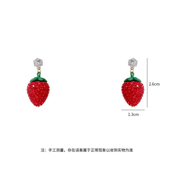 Korean Strawberry Earrings Women's New Trendy Graceful Online Influencer Earrings Cute Wild Sterling Silver Needle Earrings