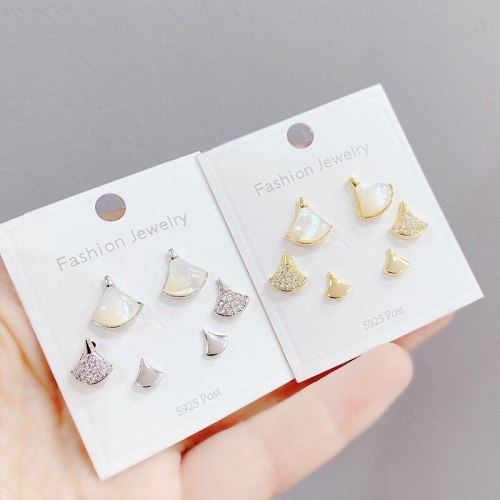 Sterling Silver Needle Micro Inlaid Zircon Skirt Three-Piece Earrings Personality One Card Three Pairs Combination Earrings