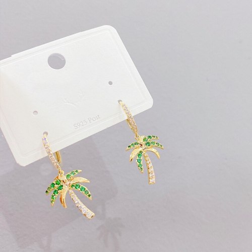 European and American Fashion Trendy Earrings Female Micro Inlaid Zircon Tropical Coconut Tree Ear Clip Elegant Wild Earrings