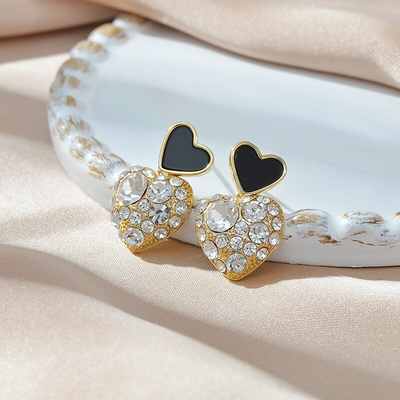 Korean Style Fashion S925 Silver Pin Stud Earrings Women's Micro Inlaid Zircon Peach Heart Earrings Ornament